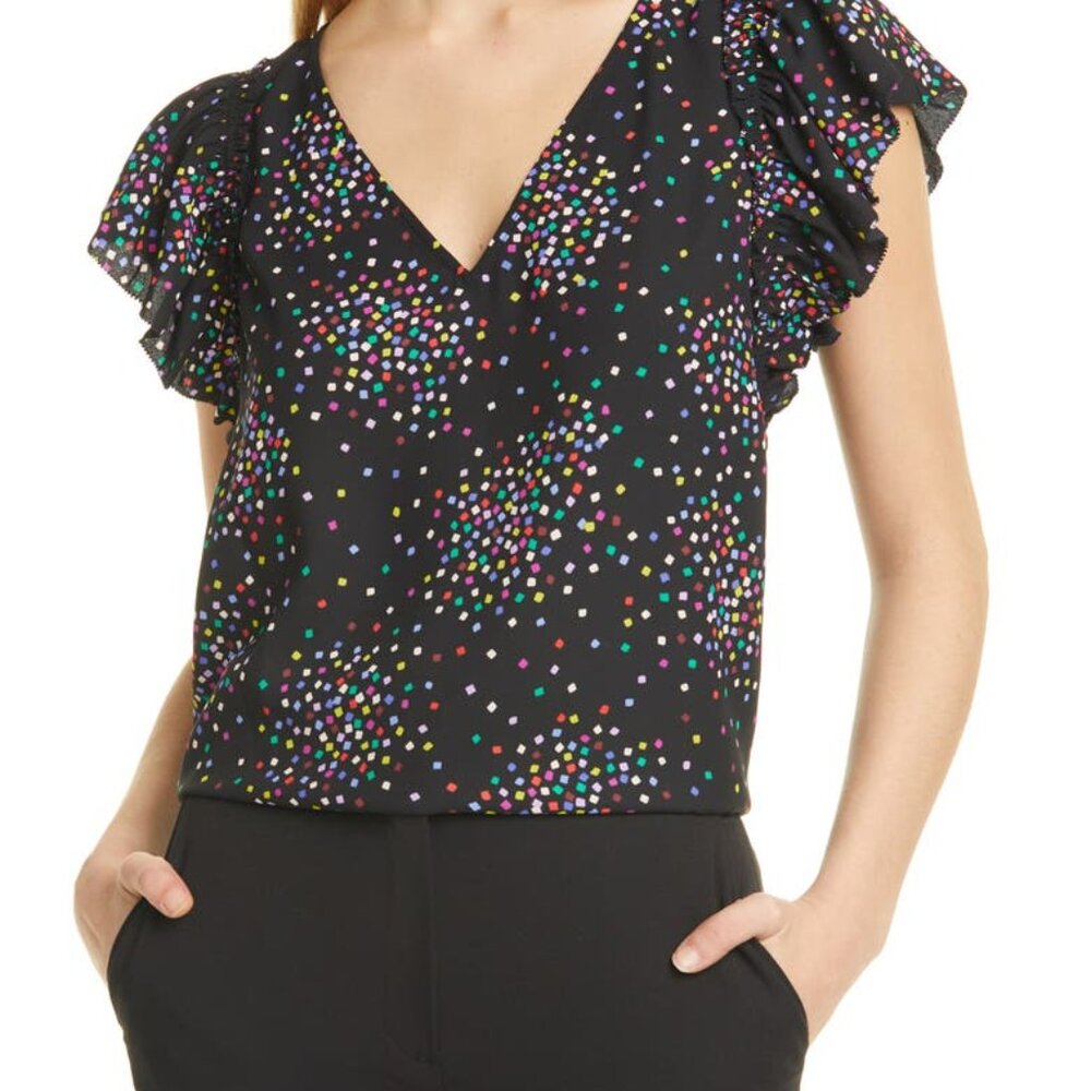 Kate Spade Confetti Cheer Short Sleeve Blouse Size L